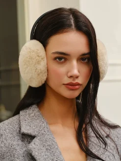 COMMENSE Hair Claws & Hats|Accessories^Retractable Rabbit Fur Earmuffs LightBrown