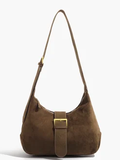COMMENSE Bags|Accessories^Retro Buckle & Zipper Crescent Bag Brown