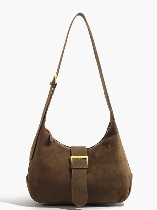 COMMENSE Bags|Accessories^Retro Buckle & Zipper Crescent Bag Brown
