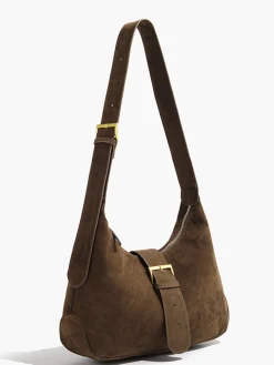 COMMENSE Bags|Accessories^Retro Buckle & Zipper Crescent Bag Brown