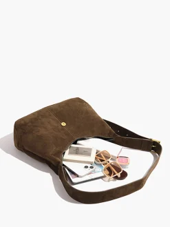COMMENSE Bags|Accessories^Retro Buckle & Zipper Crescent Bag Brown