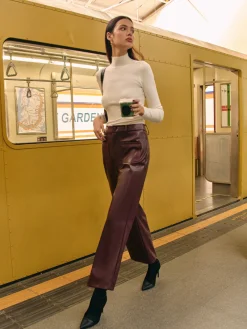 COMMENSE Pants|Bottoms^Retro Faux Leather Pants Burgundy