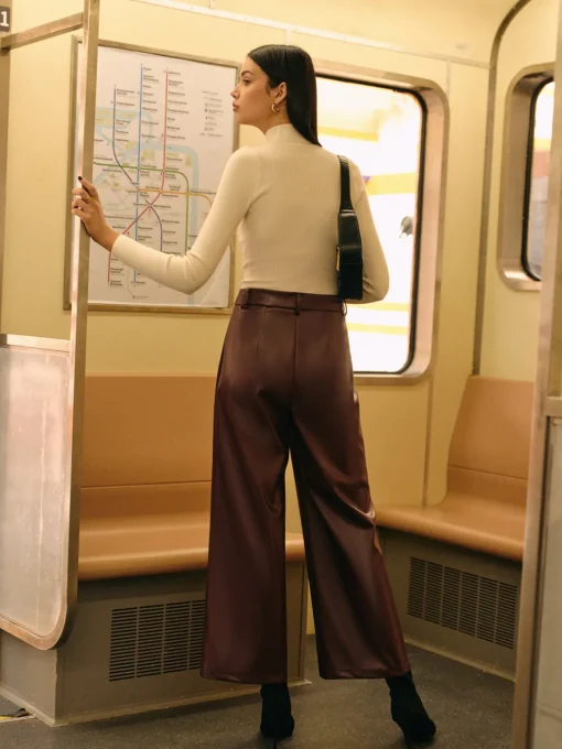COMMENSE Pants|Bottoms^Retro Faux Leather Pants Burgundy