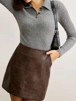 COMMENSE Skirts|Matching Sets^Retro Faux Leather Pockets Skirt Brown