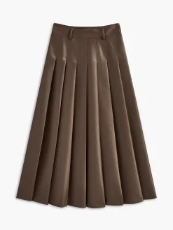 COMMENSE Skirts|Bottoms^Retro Pleated PU Leather Skirt DarkBrown