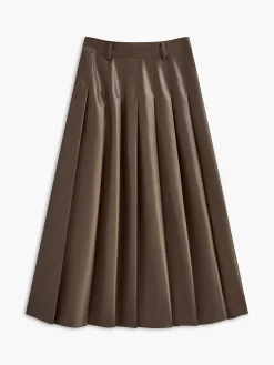 COMMENSE Skirts|Bottoms^Retro Pleated PU Leather Skirt DarkBrown