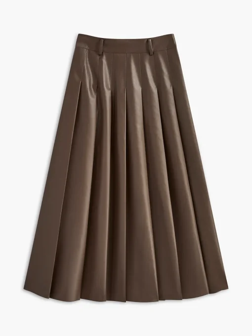 COMMENSE Skirts|Bottoms^Retro Pleated PU Leather Skirt DarkBrown