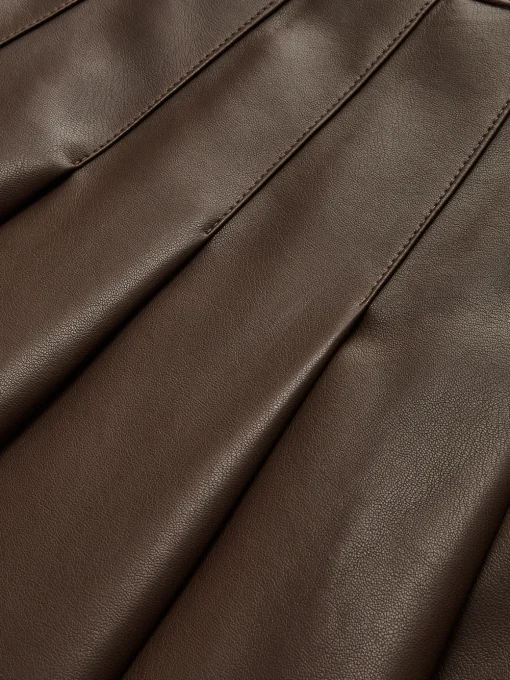 COMMENSE Skirts|Bottoms^Retro Pleated PU Leather Skirt DarkBrown