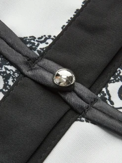COMMENSE Blouses & Shirts|Tops^Retro Printed Slim Polo Blouse Black