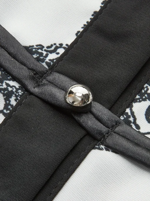COMMENSE Blouses & Shirts|Tops^Retro Printed Slim Polo Blouse Black