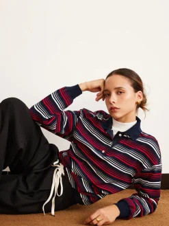 COMMENSE T-shirts|Tops^Retro Striped Polo T-Shirt Multicolor