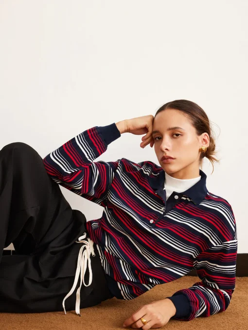 COMMENSE T-shirts|Tops^Retro Striped Polo T-Shirt Multicolor