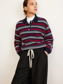 COMMENSE T-shirts|Tops^Retro Striped Polo T-Shirt Multicolor