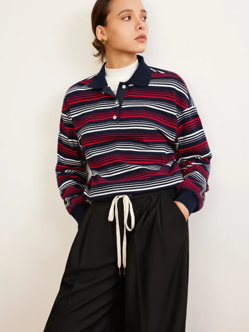 COMMENSE T-shirts|Tops^Retro Striped Polo T-Shirt Multicolor