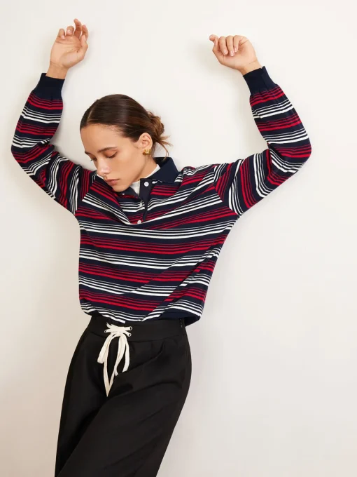 COMMENSE T-shirts|Tops^Retro Striped Polo T-Shirt Multicolor