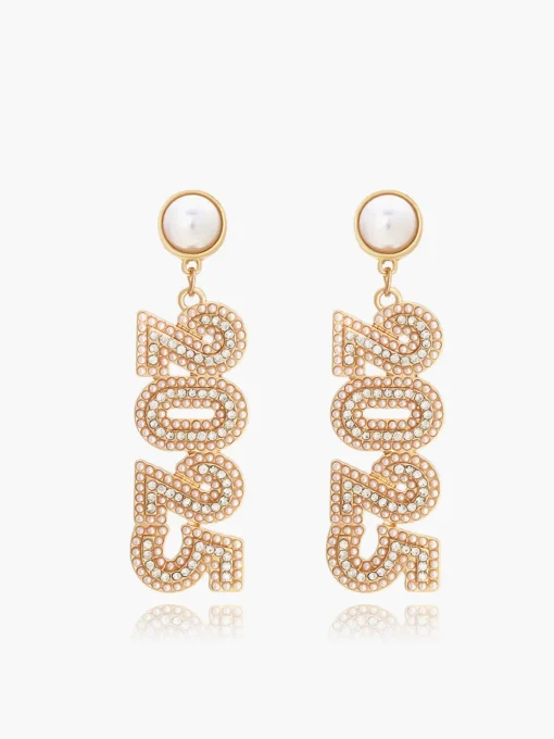COMMENSE Earrings|Accessories^Rhinestone 2025 New Year Drop Earrings Gold