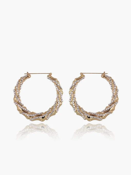 COMMENSE Earrings|Accessories^Rhinestone Bamboo Hoop Earrings Gold