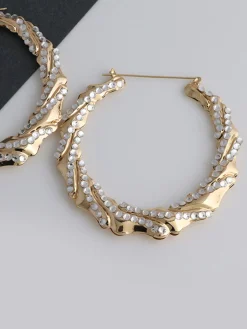 COMMENSE Earrings|Accessories^Rhinestone Bamboo Hoop Earrings Gold