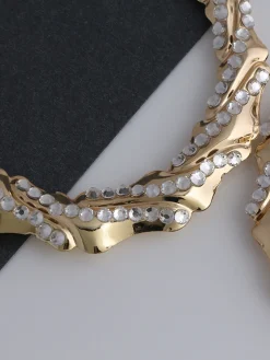 COMMENSE Earrings|Accessories^Rhinestone Bamboo Hoop Earrings Gold