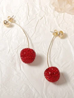 COMMENSE Accessories^Rhinestone Cherry Stud Earrings Red
