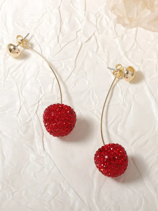 COMMENSE Accessories^Rhinestone Cherry Stud Earrings Red