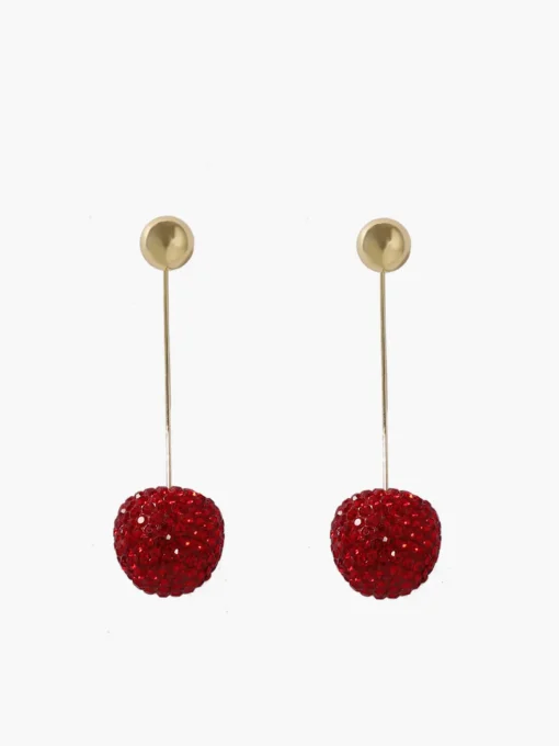 COMMENSE Accessories^Rhinestone Cherry Stud Earrings Red