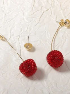 COMMENSE Accessories^Rhinestone Cherry Stud Earrings Red