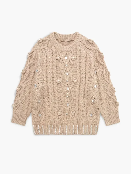 COMMENSE Sweater Tops|Sweaters & Cardigans^Rhinestone Pullover Twist Sweater Khaki