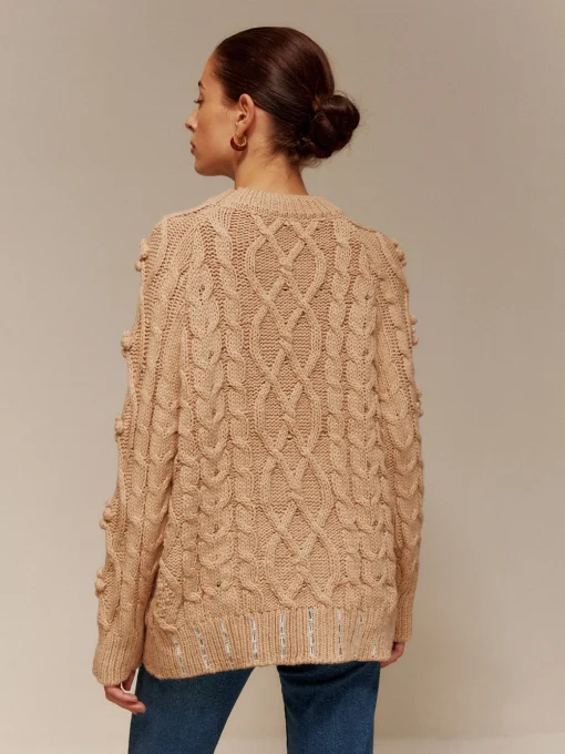 COMMENSE Sweater Tops|Sweaters & Cardigans^Rhinestone Pullover Twist Sweater Khaki
