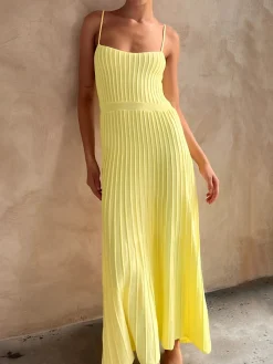 COMMENSE Sweater Dresses|Sweater Dresses^Rib Midi Sundress Yellow