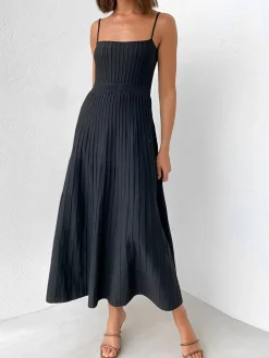 COMMENSE Sweater Dresses|Sweater Dresses^Rib Midi Sundress Yellow