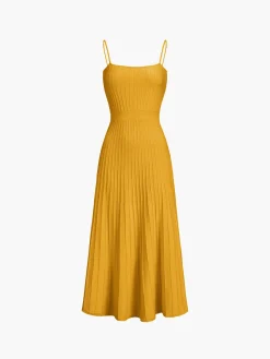 COMMENSE Sweater Dresses|Sweater Dresses^Rib Midi Sundress Yellow