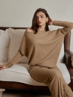 COMMENSE Pants Sets|Matching Sets^Ribbed Drawstring Shift Pants Set Camel