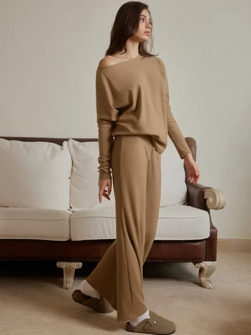 COMMENSE Pants Sets|Matching Sets^Ribbed Drawstring Shift Pants Set Camel