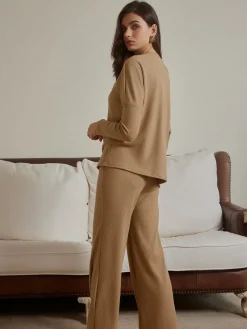 COMMENSE Pants Sets|Matching Sets^Ribbed Drawstring Shift Pants Set Camel