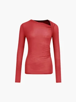 COMMENSE T-shirts|Knitwear^Ribbed Knit Long Sleeve Asymmetric Shirt Black