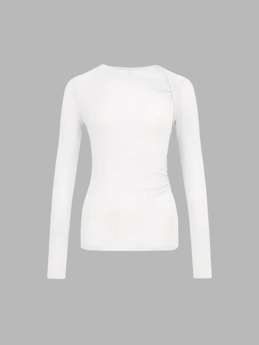 COMMENSE T-shirts|Knitwear^Ribbed Knit Long Sleeve Asymmetric Shirt Black