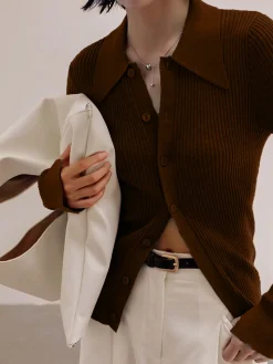 COMMENSE Cardigans|Sweaters & Cardigans^Ribbed Lapel Slim Cardigan Grey