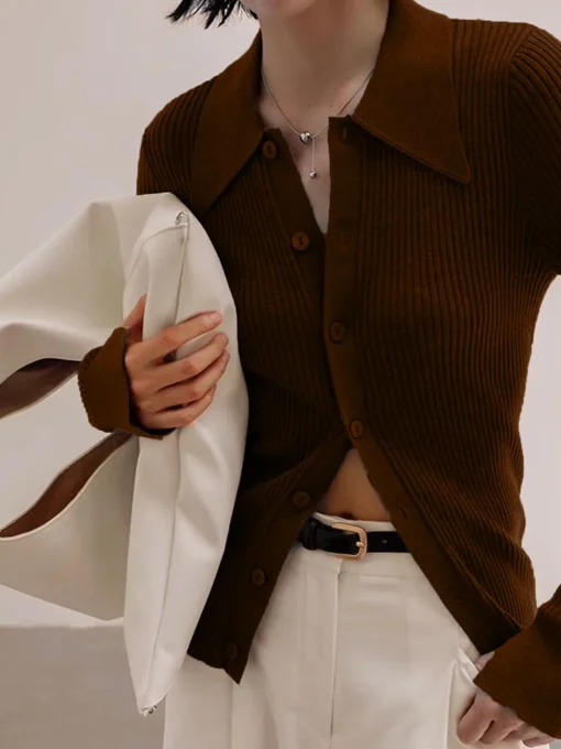 COMMENSE Cardigans|Sweaters & Cardigans^Ribbed Lapel Slim Cardigan Grey