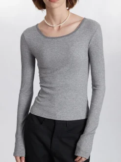 COMMENSE Blouses & Shirts|Tops^Ribbed Panel Lace Slim Blouse LightGrey