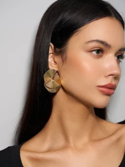 COMMENSE Earrings|Accessories^Ripple Hoop Stud Earrings Gold