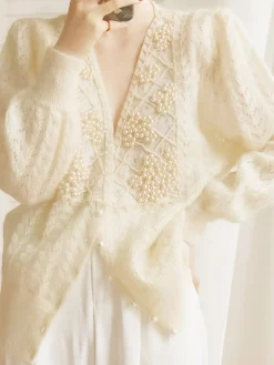 COMMENSE Cardigans|Sweaters & Cardigans^Romance Pearl Beaded Cardigan Off-White