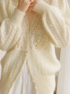 COMMENSE Cardigans|Sweaters & Cardigans^Romance Pearl Beaded Cardigan Off-White