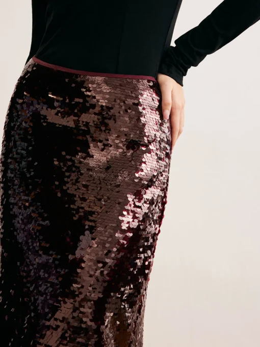 COMMENSE Skirts|Bottoms^Romance Sequins Maxi Skirt Burgundy