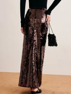 COMMENSE Skirts|Bottoms^Romance Sequins Maxi Skirt Burgundy