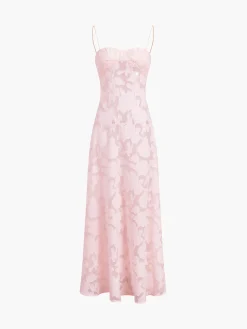 COMMENSE Floral Dresses|Summer Dresses^Rosalia Semi-sheer Floral Mesh Long Dress Pink