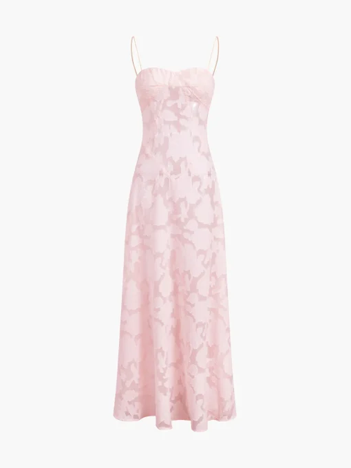 COMMENSE Floral Dresses|Summer Dresses^Rosalia Semi-sheer Floral Mesh Long Dress Pink