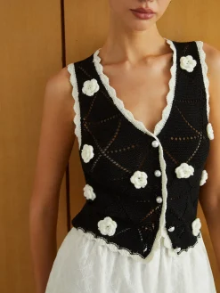 COMMENSE Sweater Vests|Sweaters & Cardigans^Rosette Decor Sweater Vest Black