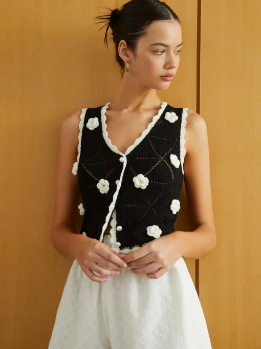 COMMENSE Sweater Vests|Sweaters & Cardigans^Rosette Decor Sweater Vest Black