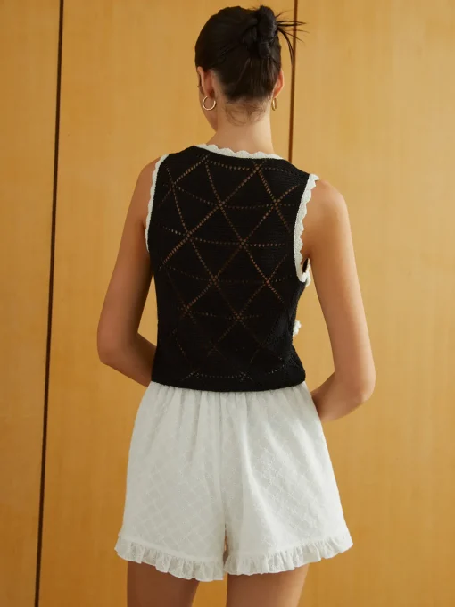 COMMENSE Sweater Vests|Sweaters & Cardigans^Rosette Decor Sweater Vest Black